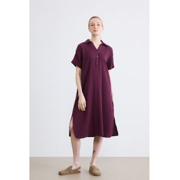 Rochie din amestec de bumbac cu nasturi - Violet pruna