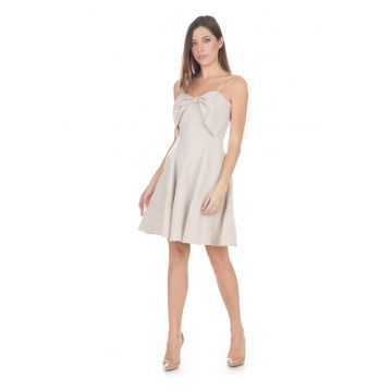 Rochie din amestec de in cu funda decorativa