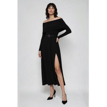 Rochie din amestec de lyocell cu decolteu pe umeri - Negru