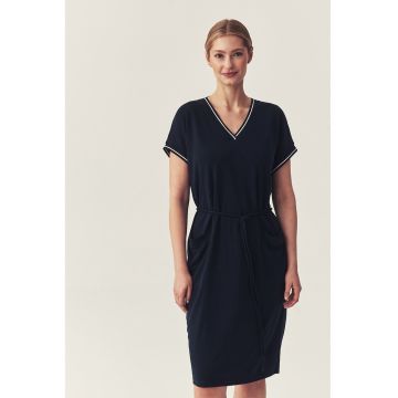 Rochie din amestec de modal cu decolteu in V - Albastru ultramarin