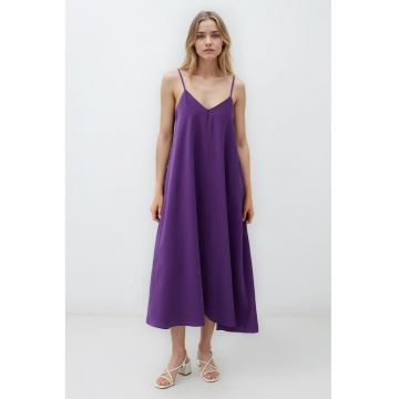 Rochie din amestec de modal cu decolteu in V - Ametist/Violet pruna