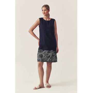 Rochie din bumbac cu broderie - Albastru ultramarin/Crem