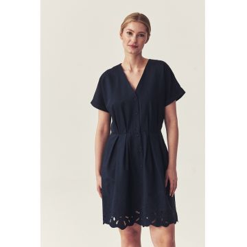 Rochie din bumbac cu decolteu in V - Albastru ultramarin