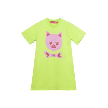 Rochie din bumbac cu imprimeu - Roz pastel - Verde fistic -