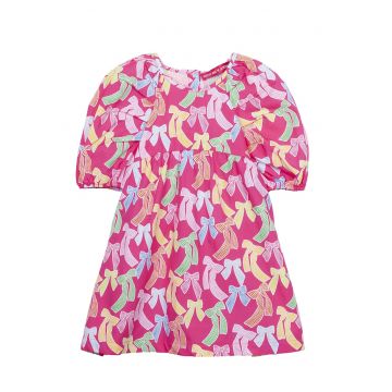 Rochie din bumbac cu maneci bufante - Galben - Fucsia - Portocaliu pal -
