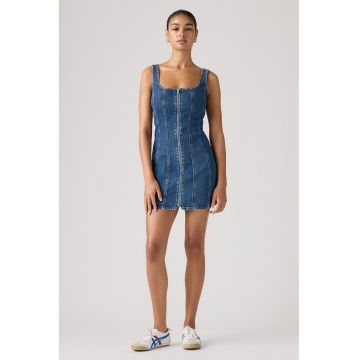 Rochie din denim cu cusaturii accentuate - Albastru inchis