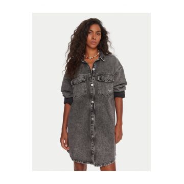 Rochie din denim  gri - bumbac - sistem de inchidere cu nasturi -