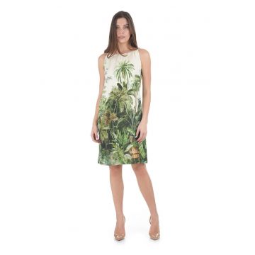 Rochie din in cu imprimeu tropical