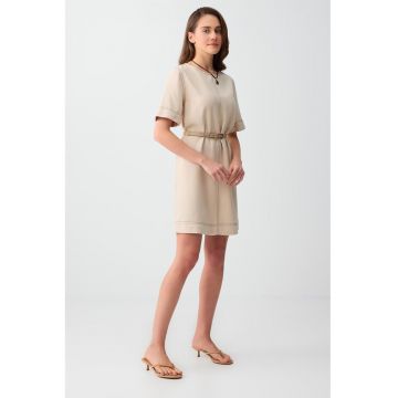 Rochie din lyocell cu maneci scurte - Bej deschis