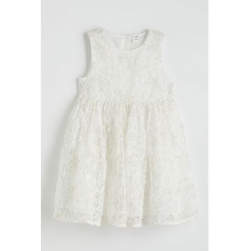 Rochie din tul cu paiete si broderie - Alb