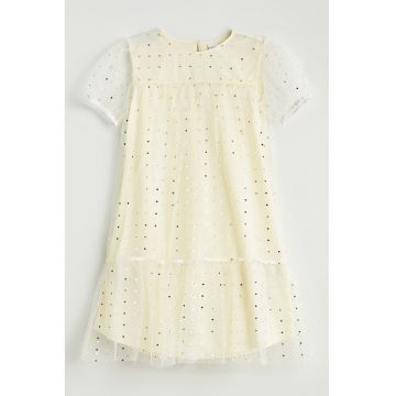 Rochie dreapta cu buline - Alb/Galben pal