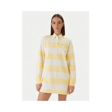 Rochie dreapta cu model in dungi si guler polo