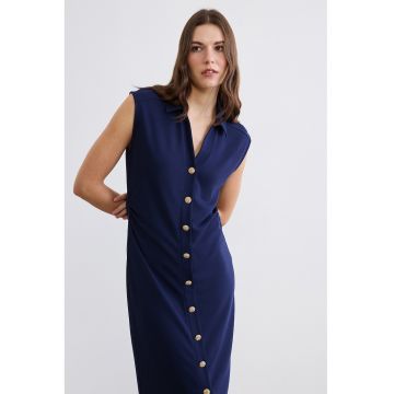 Rochie dreapta cu nasturi - Bleumarin