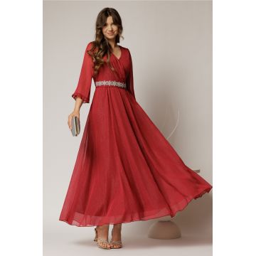 Rochie DY Fashion lunga bordo din voal cu fir lurex