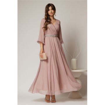 Rochie DY Fashion lunga roz din voal cu fir lurex
