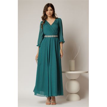 Rochie DY Fashion lunga verde din voal cu fir lurex