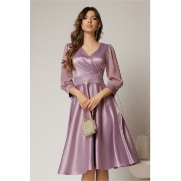 Rochie DY Fashion midi lila din tafta cu maneci din voal cu lurex