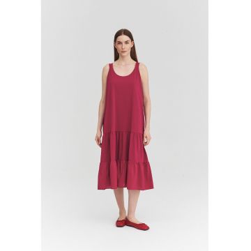 Rochie evazata cu barete lata - Roz zmeuriu