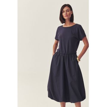 Rochie evazata cu decolteu in V si buzunare laterale - Bleumarin