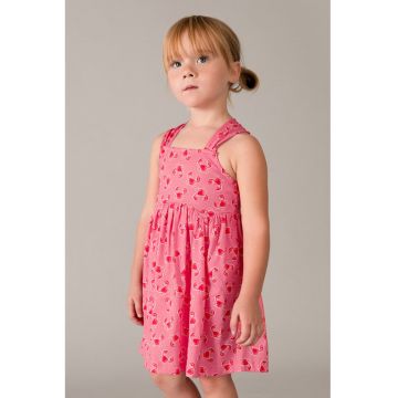 Rochie evazata cu imprimeu fara maneci - Fucsia