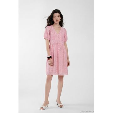 Rochie evazata cu imprimeu floral - Alb/Roz deschis