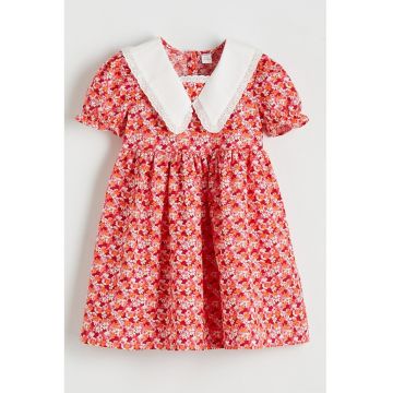 Rochie evazata cu imprimeu floral - Rosu/Alb/Portocaliu