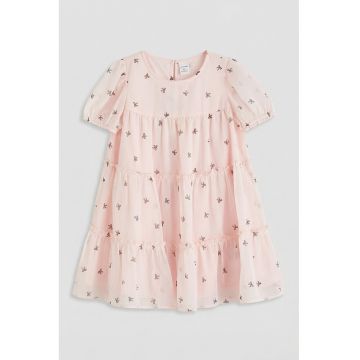 Rochie evazata cu imprimeu - Gri/Roz pastel