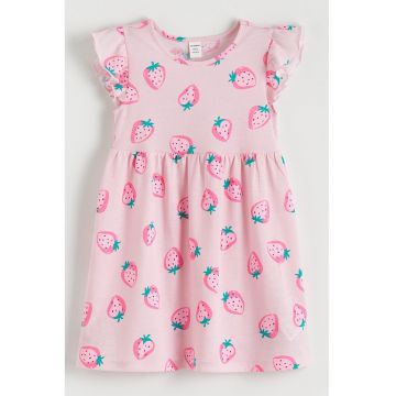 Rochie evazata cu imprimeu - Roz