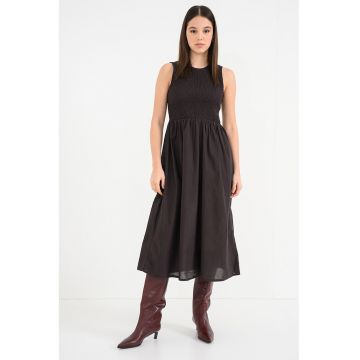 Rochie evazata cu insertii elastice - Maro inchis