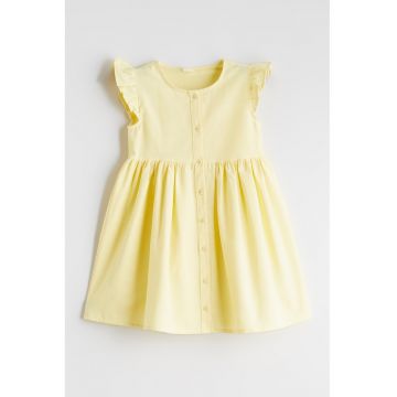 Rochie evazata cu maneci cu volane - Galben pai