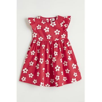 Rochie evazata cu maneci tip aripioara - Alb/Rosu vermillion