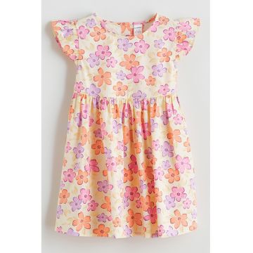 Rochie evazata cu maneci tip aripioara - Portocaliu/Roz/Crem