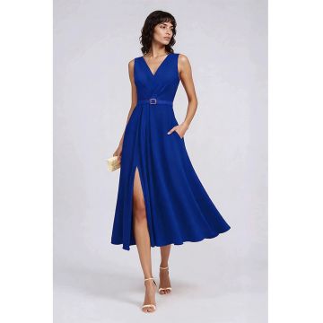 Rochie evazata cu slit lateral - Albastru royal