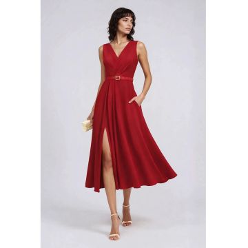 Rochie evazata cu slit lateral - Rosu