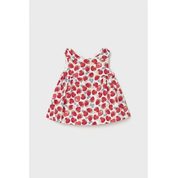 Rochie evazata de bumbac cu model cu capsune - Rosu/Alb murdar