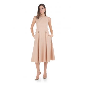 Rochie evazata din bumbac cu buzunare decorative