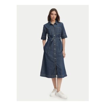 Rochie evazata din denim cu nasturi - Albastru prafuit