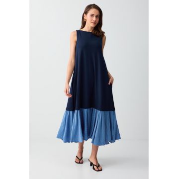 Rochie evazata - fara maneci - Albastru deschis/Bleumarin