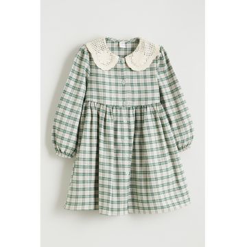 Rochie evazata in carouri - Verde/Crem