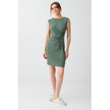 Rochie fara maneci cu detaliu innodat frontal - Verde pal