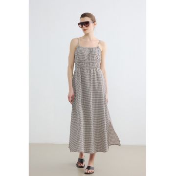 Rochie fara maneci cu model grafic - Maro inchis/Alb fildes