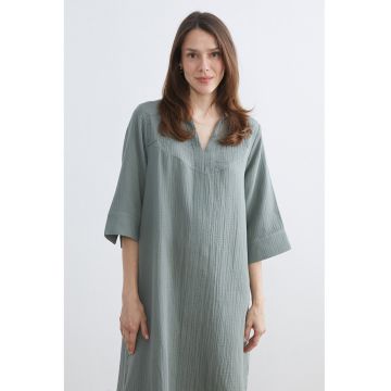 Rochie lejera de bumbac cu maneci medii - Gri verzui