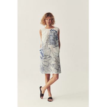 Rochie lejera din in - Albastru/Crem