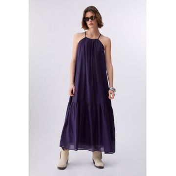 Rochie lunga cu croiala lejera si bretele inguste - Violet aubergine