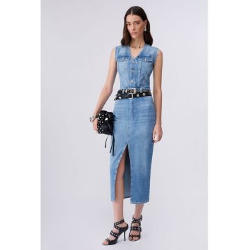 Rochie lunga din denim - Albastru lavanda/Albastru
