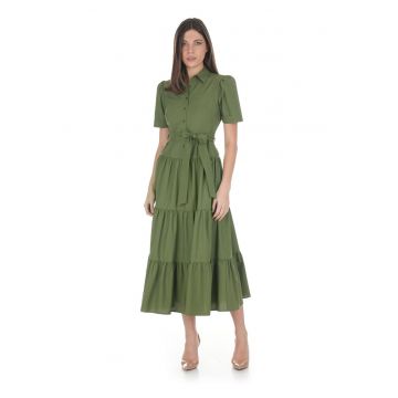 Rochie lunga tip camasa din bumbac - cu volane
