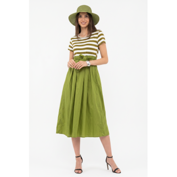 Rochie marinar din tricot cu dungi si poplin de bumbac, verde olive