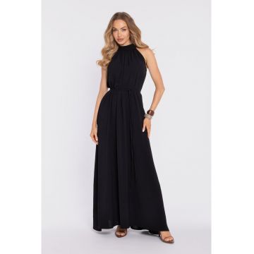 Rochie maxi cu decolteu halter si curea - - Negru