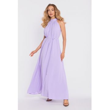 Rochie maxi cu decolteu halter si curea - - Violet