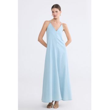 Rochie maxi de denim cu decolteu in V Vision - Albastru pastel